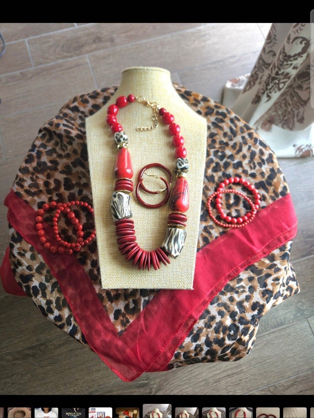 Curated Animal Print Statement Set Necklace Bangle & Dangle Earrings